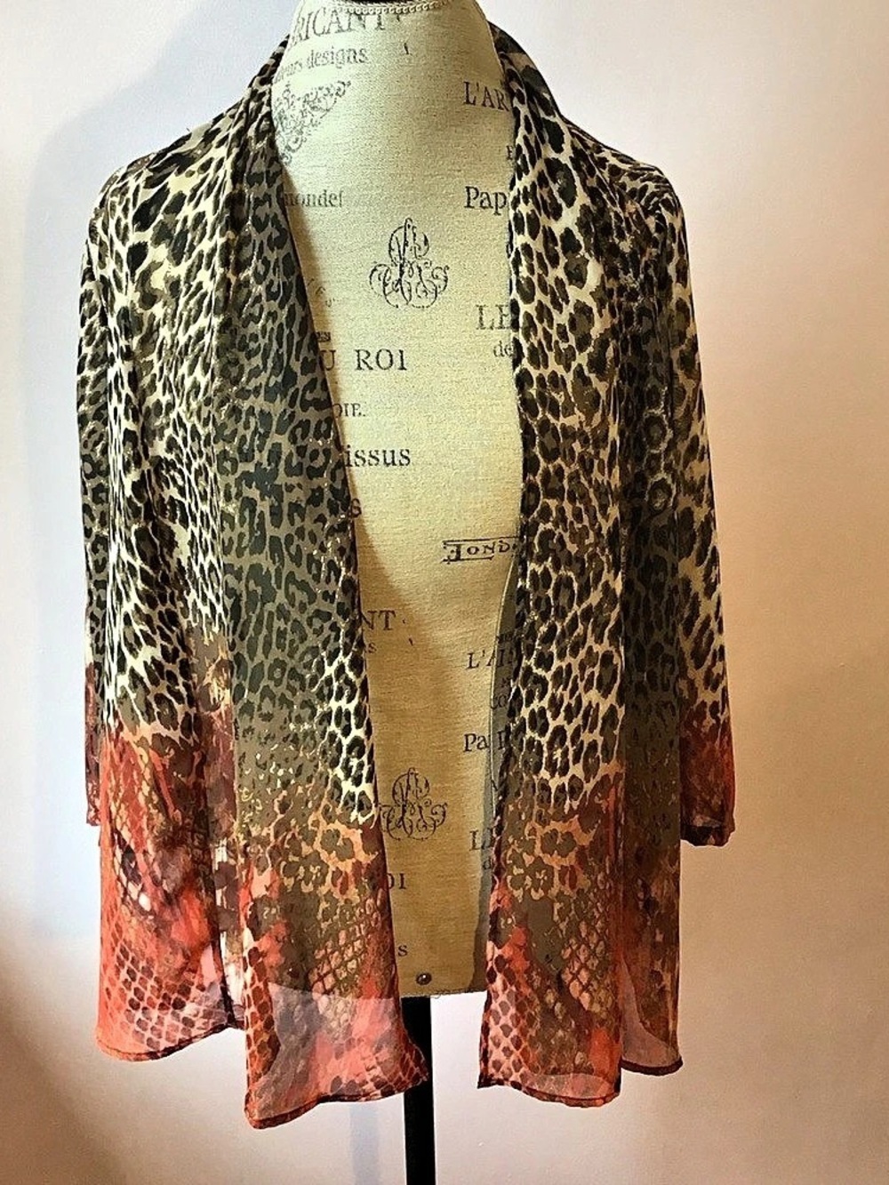 Ellen Tracy Leopard Print Sheer Jacket Size XL Like New